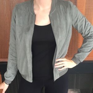 Kensie faux suede olive bomber jacket